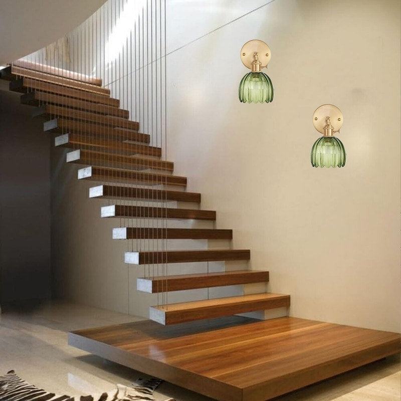 Rechargeable sconce light green wall light brass, glass, iron fixture  light