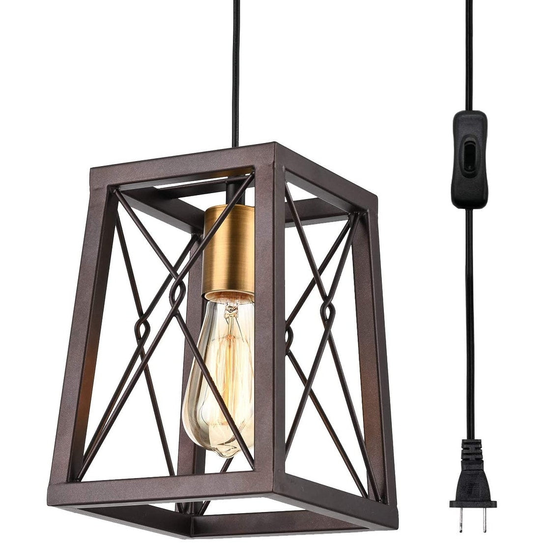 Rustic hanging lights with plug in cord cage hanging pendant light