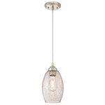 Single crackle glass mini pendant light brushed nickel hanging light