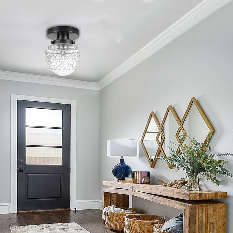 Vintage ceiling light black mount flush light glass, metal hallway lighting