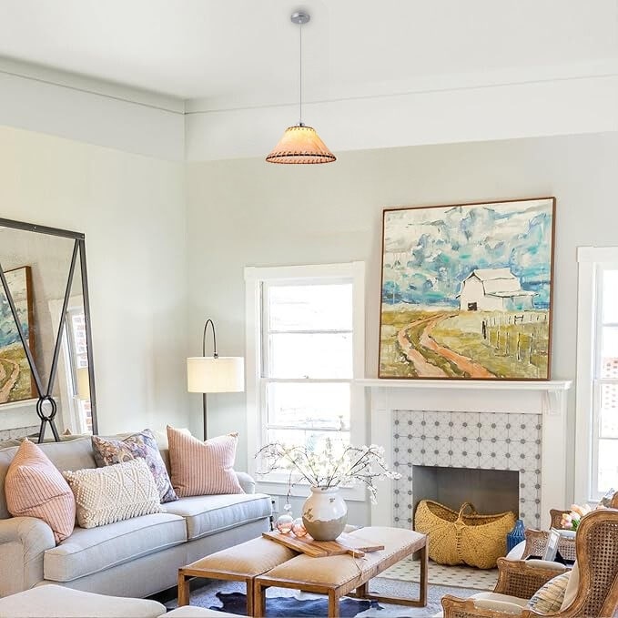 Vintage pendant light brown hangable light fabric island lights