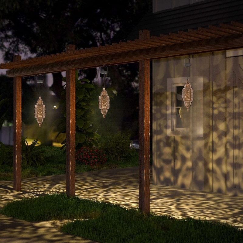 Waterproof hanging light gold garden light metal solar lights