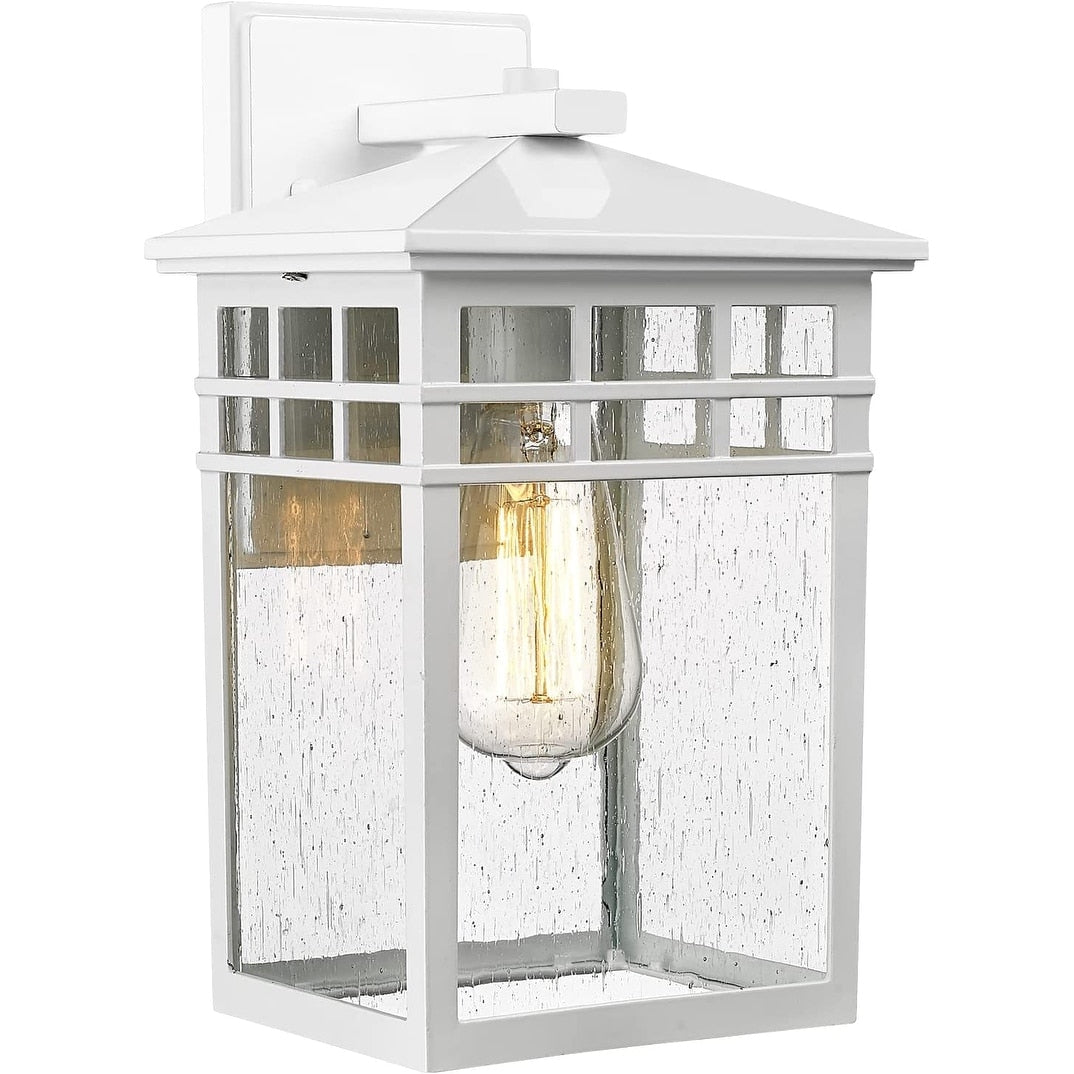 White outdoor wall light fixture rust seeded glass wall mount sconce