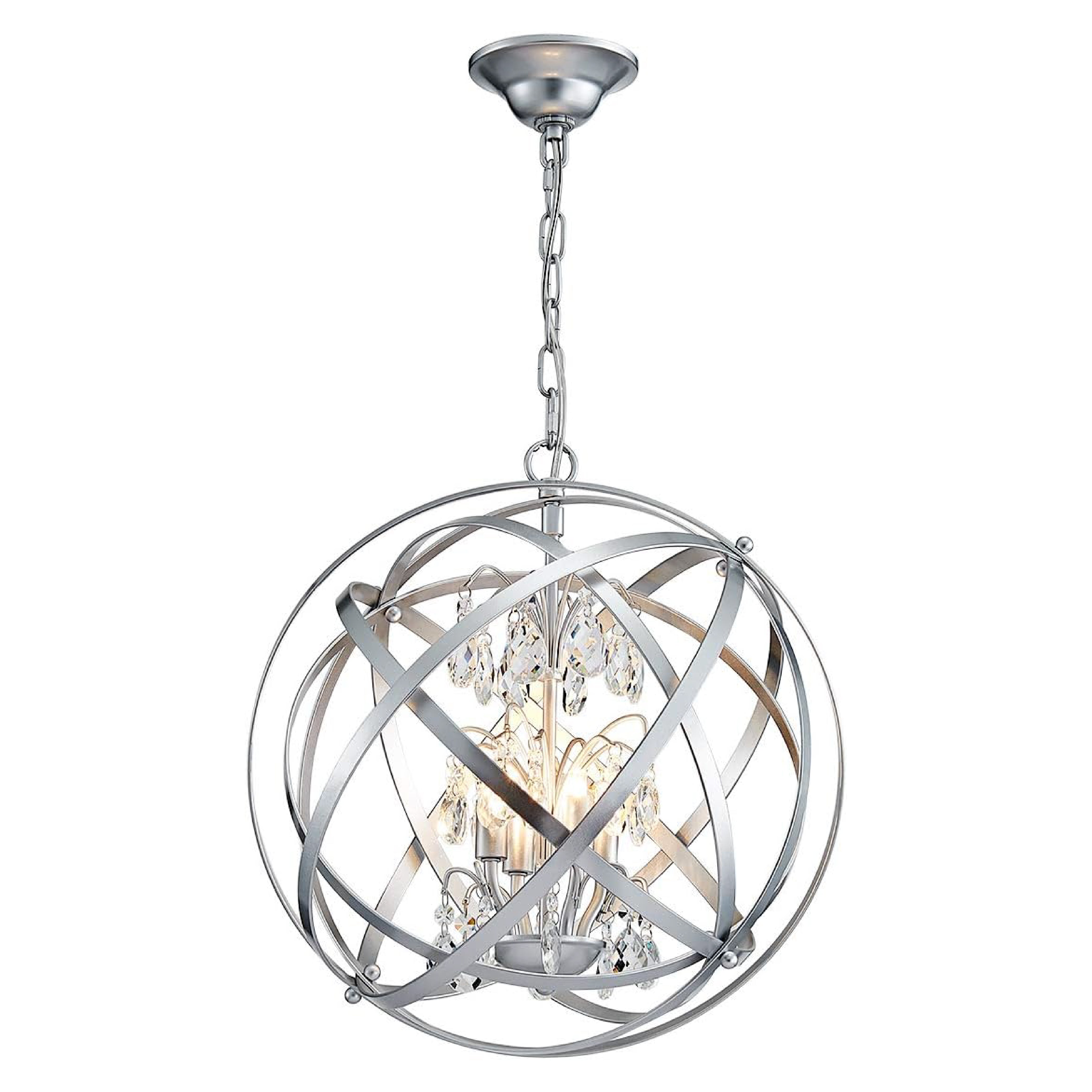 4-Light globe chandelier lighting Silvery crystal hanging light