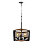 3-Light farmhouse round kitchen light black pendant light iron and wood hanging lighting