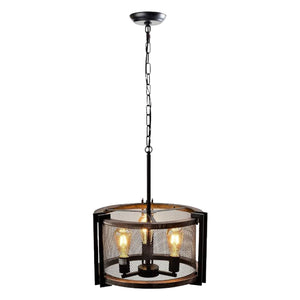 3-Light farmhouse round kitchen light black pendant light iron and wood hanging lighting