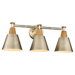 3-Lights industrial wall light gold and walnut vanity lamp wood and brass wall bath lights