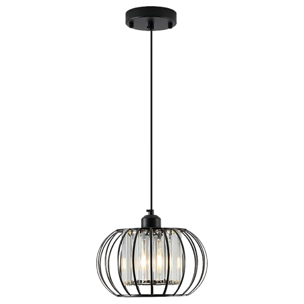 Farmhouse black light fixture crystal hanging light wire cage hanging lamp