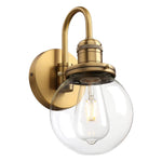 1-Light vintage wall sconce light golden and clear wall mounted light brass and glass fixtures light