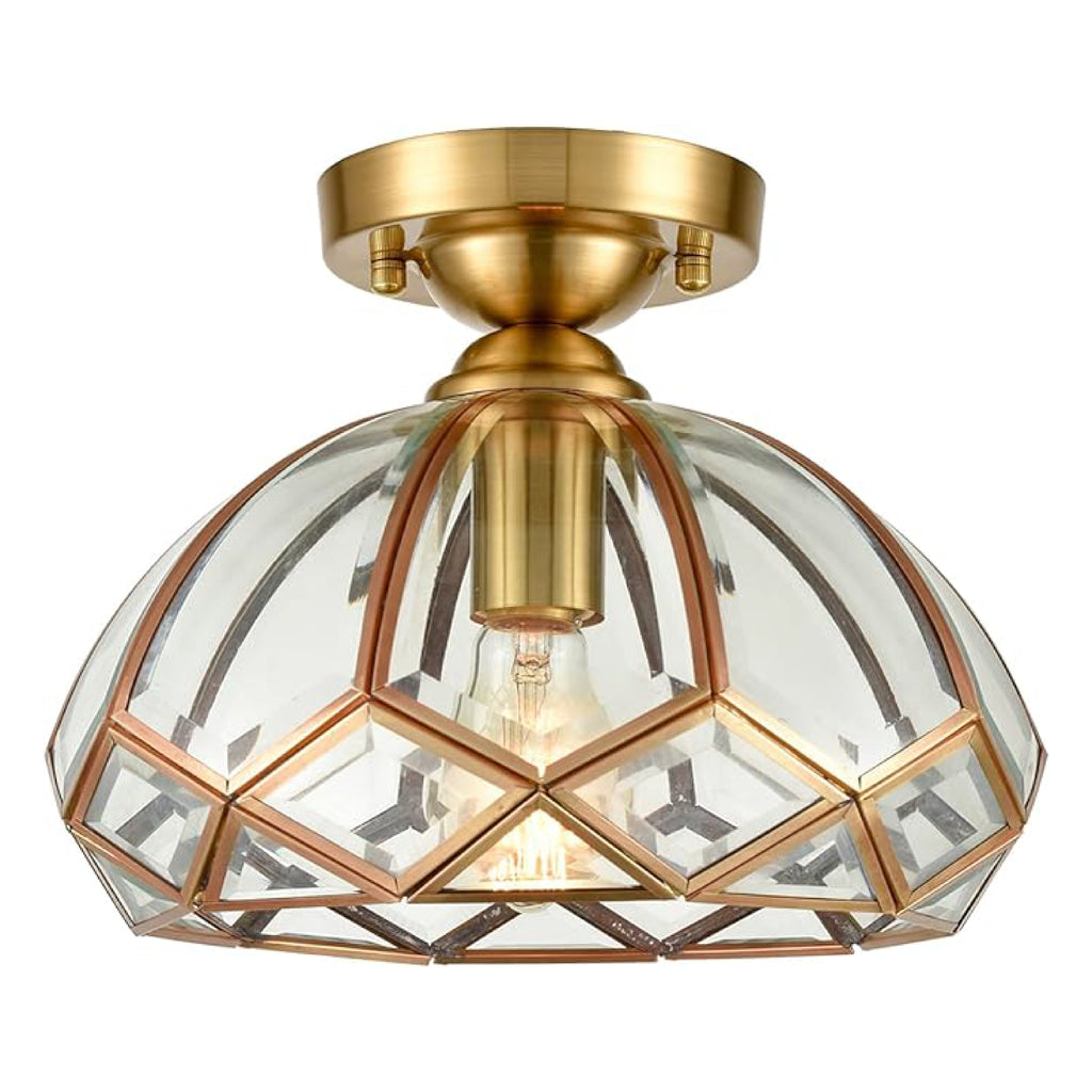 1-Light dimmabl hallway light gold and clear semi flush lamp steel and glass ceiling light