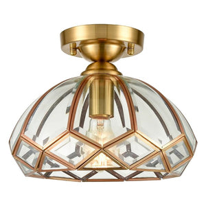 1-Light dimmabl hallway light gold and clear semi flush lamp steel and glass ceiling light