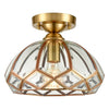 1-Light dimmabl hallway light gold and clear semi flush lamp steel and glass ceiling light