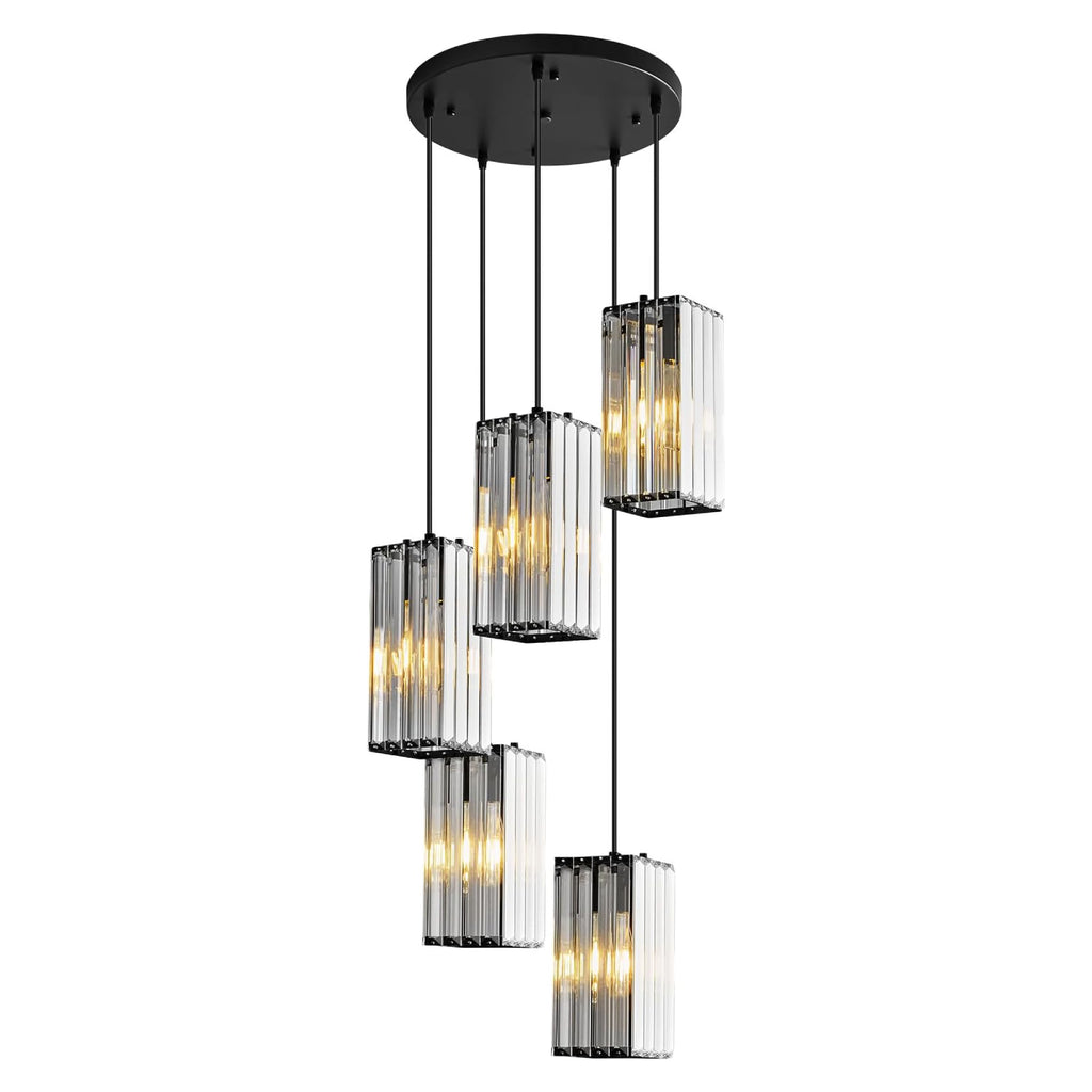 5-Light modern pendant lighting black and transparent hanging lighting crystal island lights