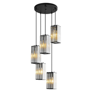 5-Light modern pendant lighting black and transparent hanging lighting crystal island lights