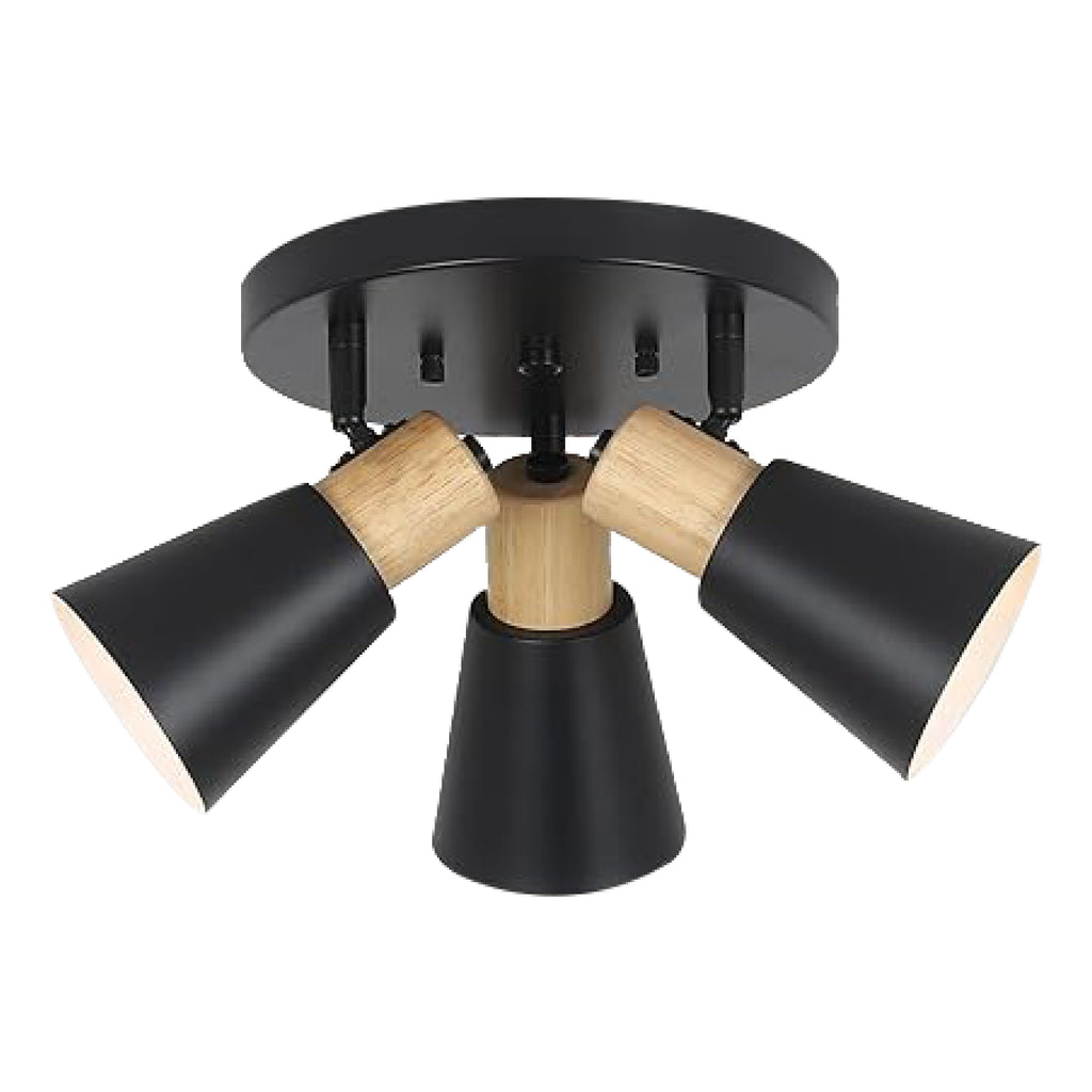 3-Lights vintage fixtures lamp black and natural ceiling light steel and wood kitchen light