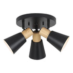 3-Lights vintage fixtures lamp black and natural ceiling light steel and wood kitchen light