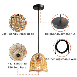 Natural And black pendant light 7.87" Hanging Lamp Farmhouse Pendant Lighting Fixture
