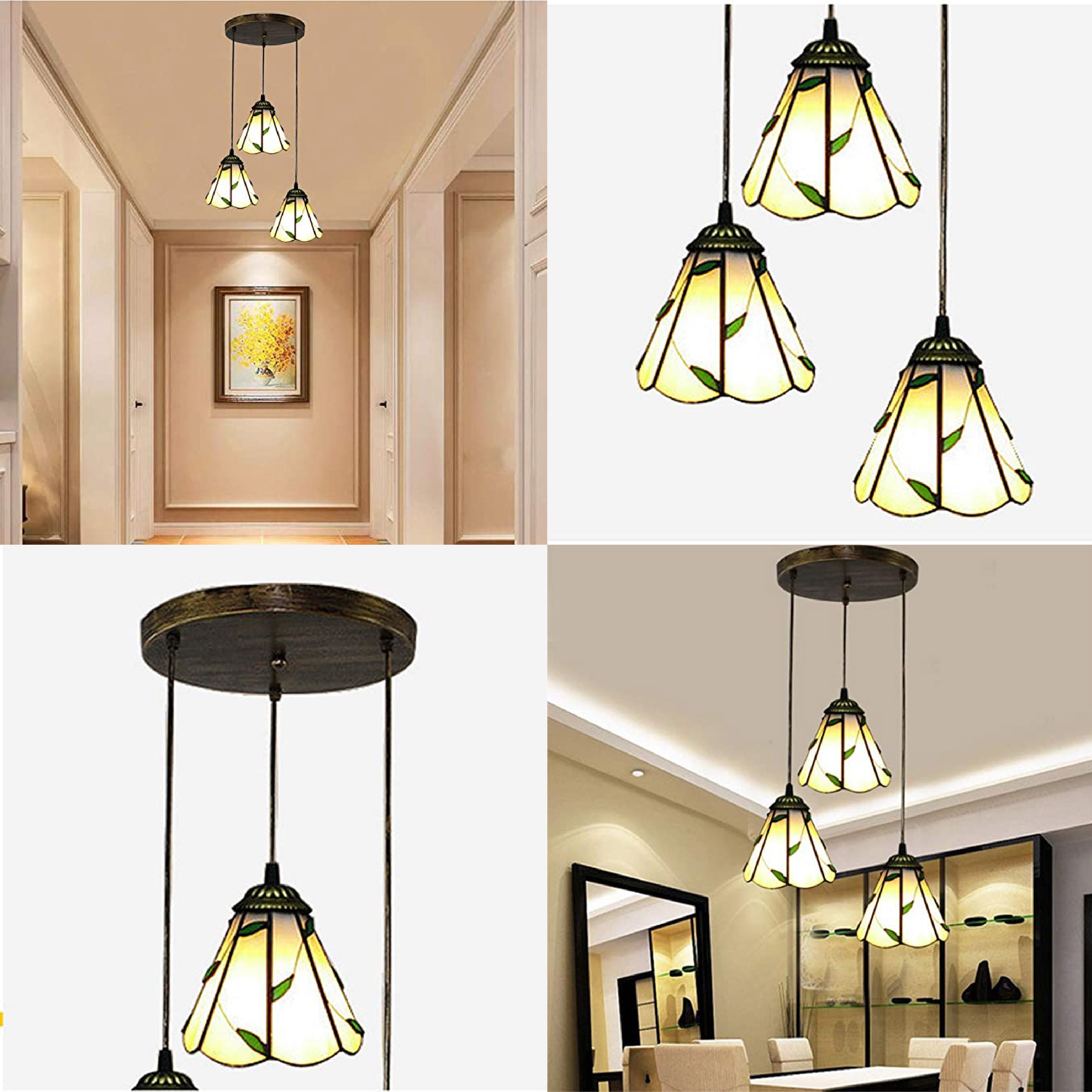 3 Lights tiffany pendant light Vintage green pendant light 10 Inch stained glass hanging shop light