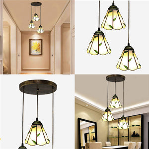 3 Lights tiffany pendant light Vintage green pendant light 10 Inch stained glass hanging shop light
