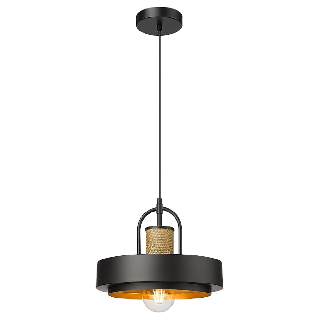 1-Light farmhouse kitchen island black pendant light lights rattan,hemp rope and metal hanging light
