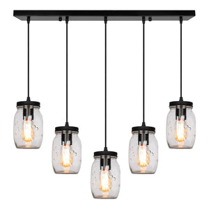 5-Light farmhouse lightning fixture black kitchen lighting glass and metal pendant lights