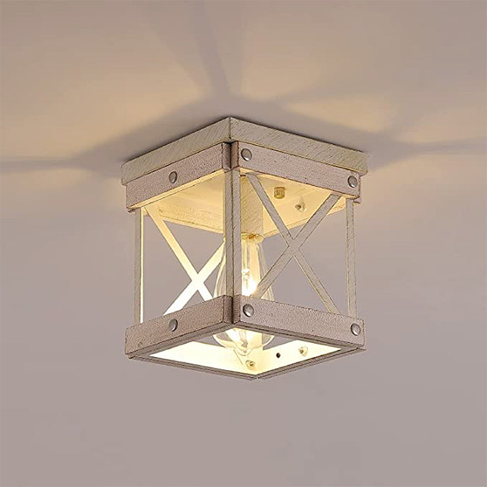 1-Light flush ceiling light fixture Metal hall lights ceiling mount wood light fixture