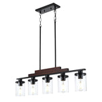 5-Light dining room light matte black pendant light wood, glass, metal chandelier light