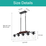 5-Light dining room light matte black pendant light wood, glass, metal chandelier light