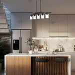 5-Light dining room light matte black pendant light wood, glass, metal chandelier light