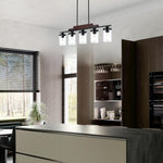 5-Light dining room light matte black pendant light wood, glass, metal chandelier light