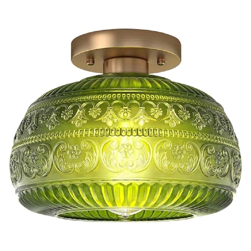 11” Vintage lightning fixture green ceiling lighting glass kitchen light