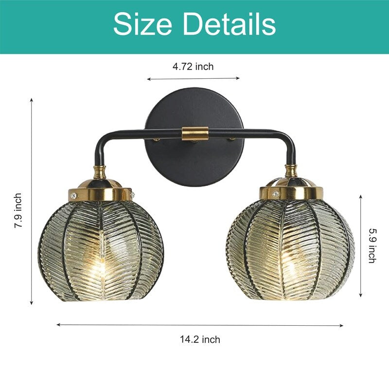 2- Lights vanity lights black, green, gold wall lights  glass, metal sconce light