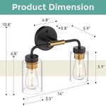 2-Light lighting fixtures Metal bathroom wall sconce lights Black and Gold wall light