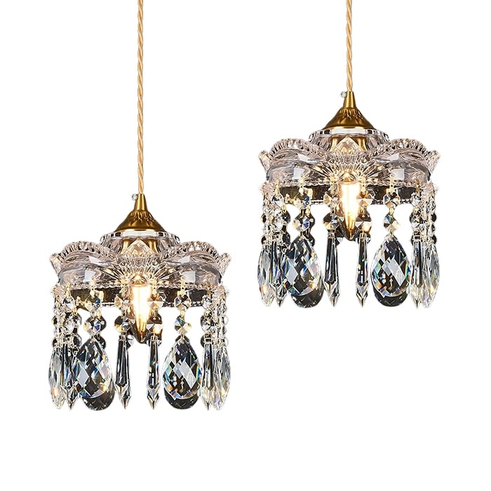 2-Pack farmhouse light fixtures gold kitchen lights glass, crystal pendant light