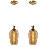 2 Pack light fixture gold and amber hanging lights glass, metal pendant lights