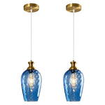 2 Pack light fixture gold and blue hanging lights glass, metal pendant lights