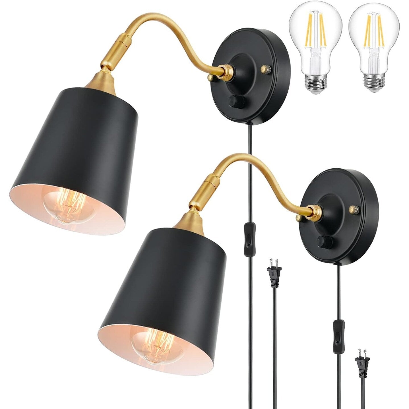 2 Pack sconce light black, gold and white wall light brass mount light