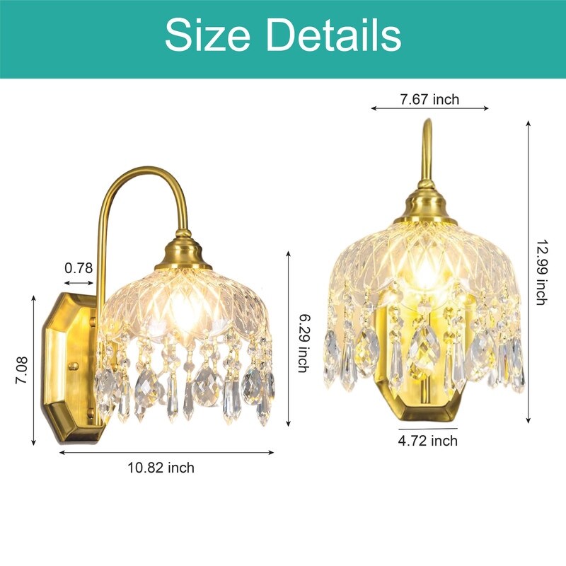 2-Pack wall lights gold sconce lights glass, metal, crystal hallway lights