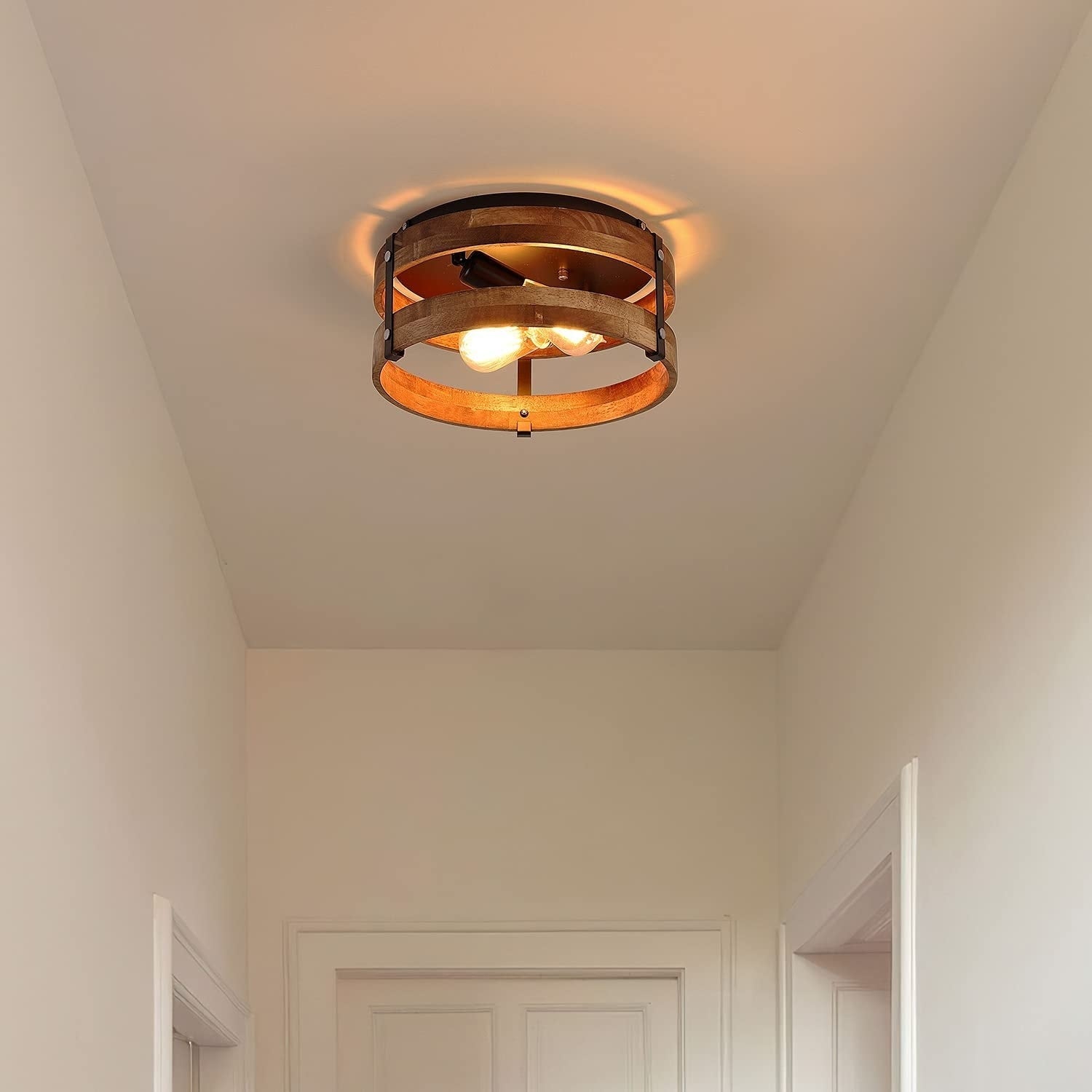 2 light rust flush mount ceiling light fixture wood ceiling lamp round drum semi flush mount ceiling lamp