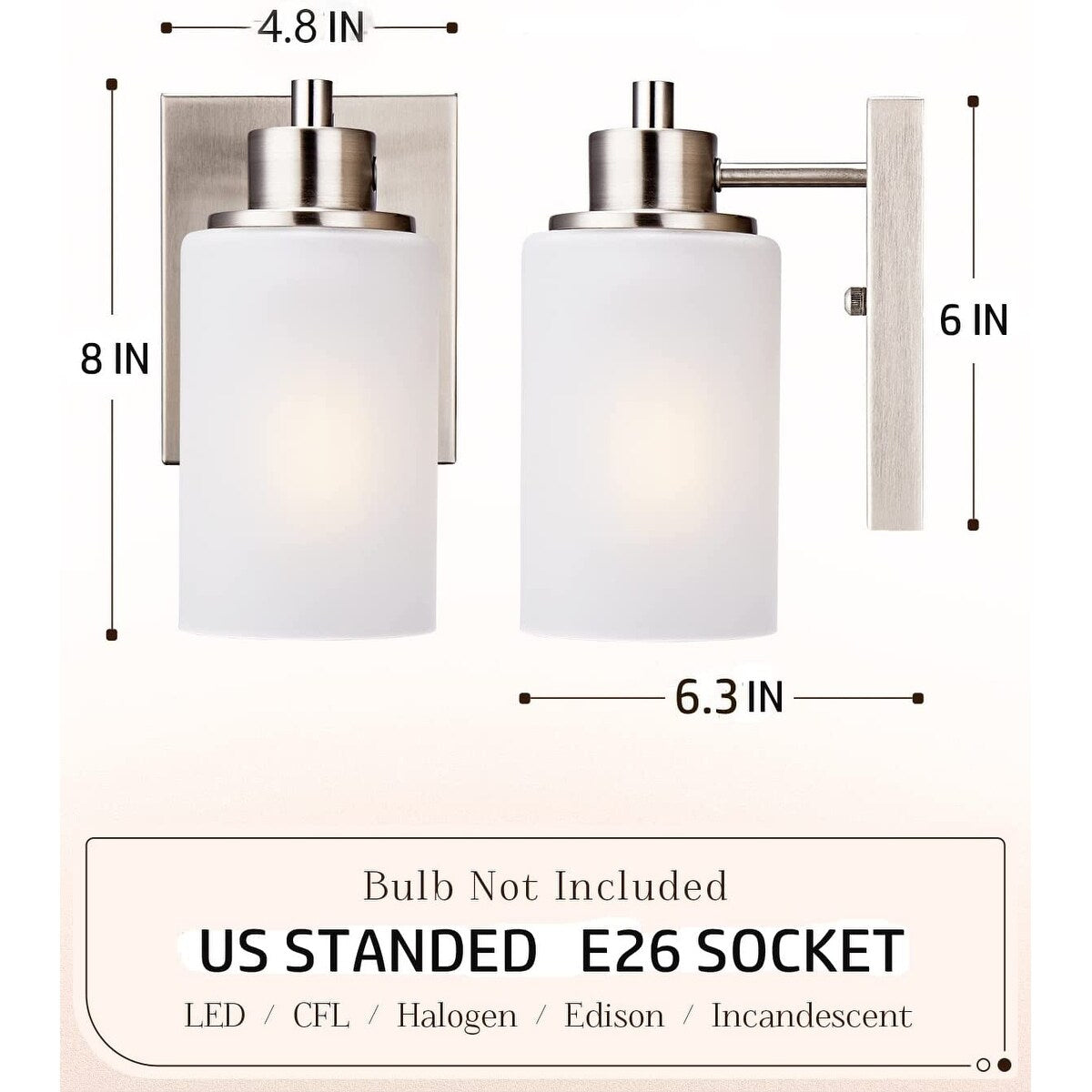 2 pack bath vanity wall light fixture indoor wall sconce frosted glass wall lamp with nickel finish
