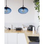 2 pack blue glass pendant lighting modern bubble light with nickel finish