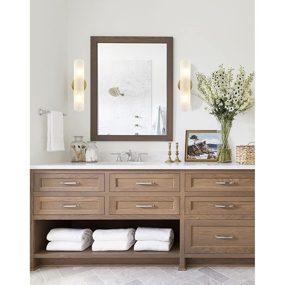 2 pack cylinder sconce white glass vanity light brass wall lighting fixture