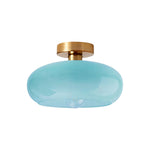 Vintage flush mount lamp glass metal ceiling lights blue gold light fixture