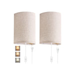 2 pack round wall sconces metal cotton linen bedroom light beige lamp shades