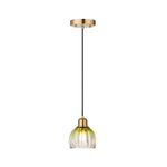 Tulip shape vintage pendant light green gold glass adjustable hanging light metal brass bedroom lamp