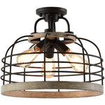3 Light Industrial Chandelier Farmhouse Wood Cage Pendant Light