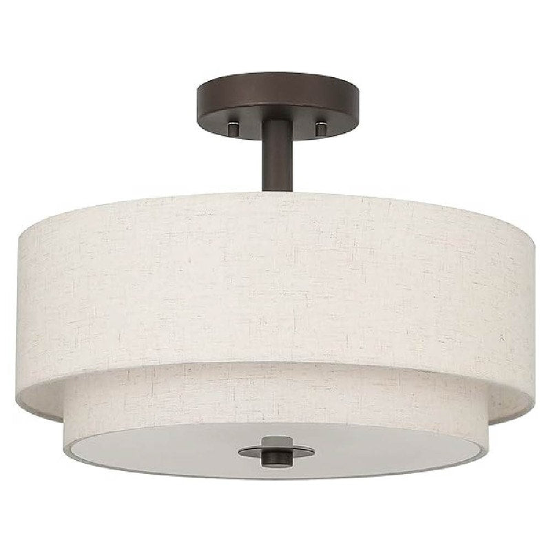 3 Light fixture dark bronze ceiling lighting  fabric ,glass and iron flush mount light