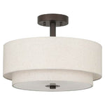 3 Light fixture dark bronze ceiling lighting  fabric ,glass and iron flush mount light