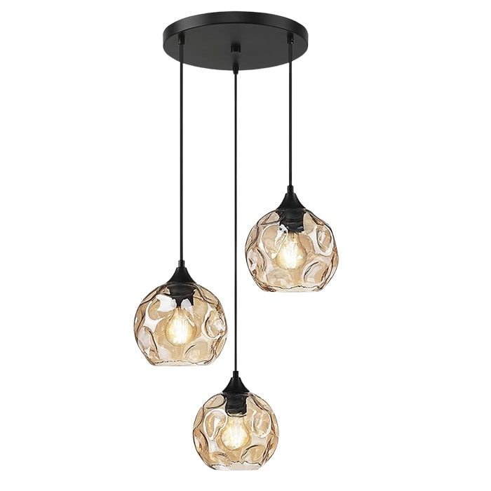 3-Light pendant light black and gold hanging lights glass, metal dining lights