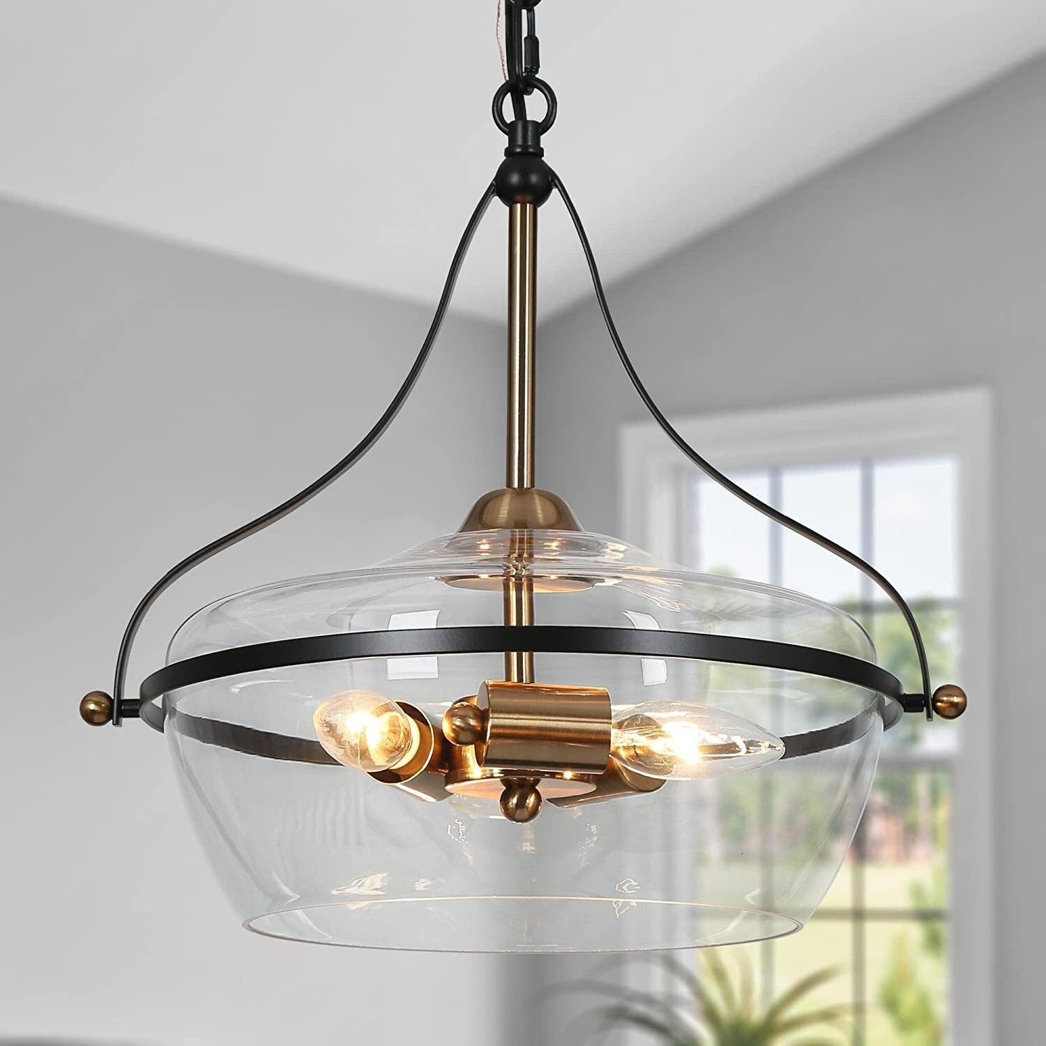 3 light black gold chandelier bell glass hanging light kitchen island pendant lamp